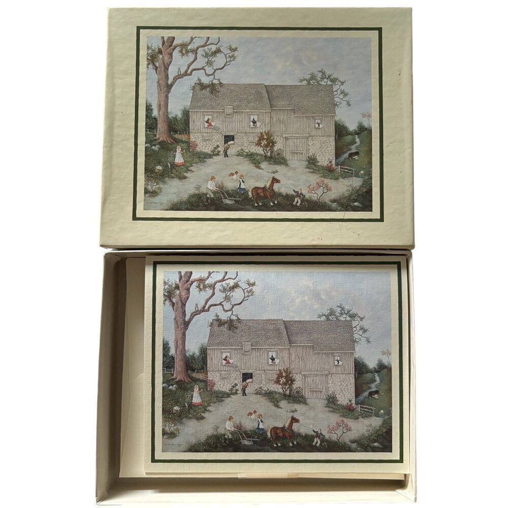 Linda Nelson Stocks Folk Art Stonewood House barn Lang Note Card 12ct + Sample